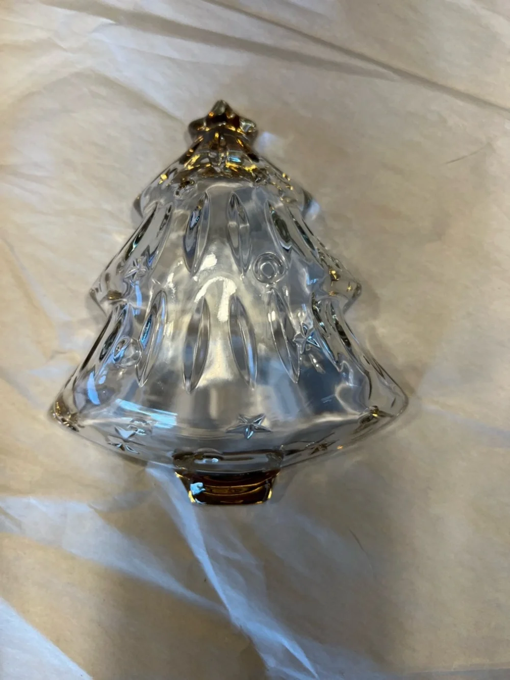 Glass Christmas Tree Dish with Gold Trim